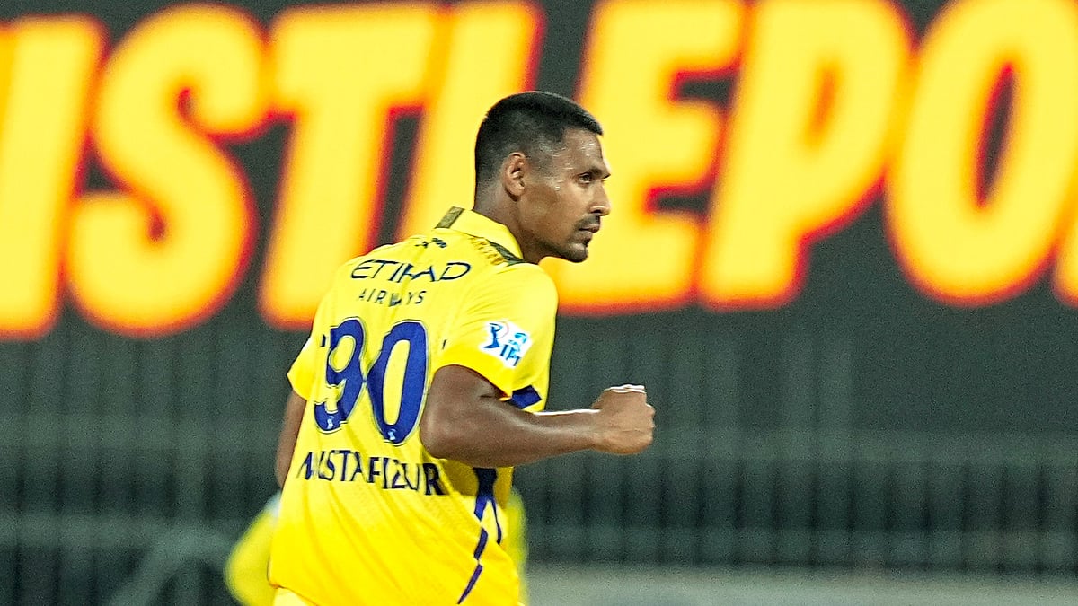 PTI : Chennai Super Kings Mustafizur Rahman celebrates the wicket of Royal Challengers Bengaluru captain Faf du Plessis during their Indian Premier League 2024 cricket match at MA Chidambaram Stadium in Chennai on March 22, 2024.