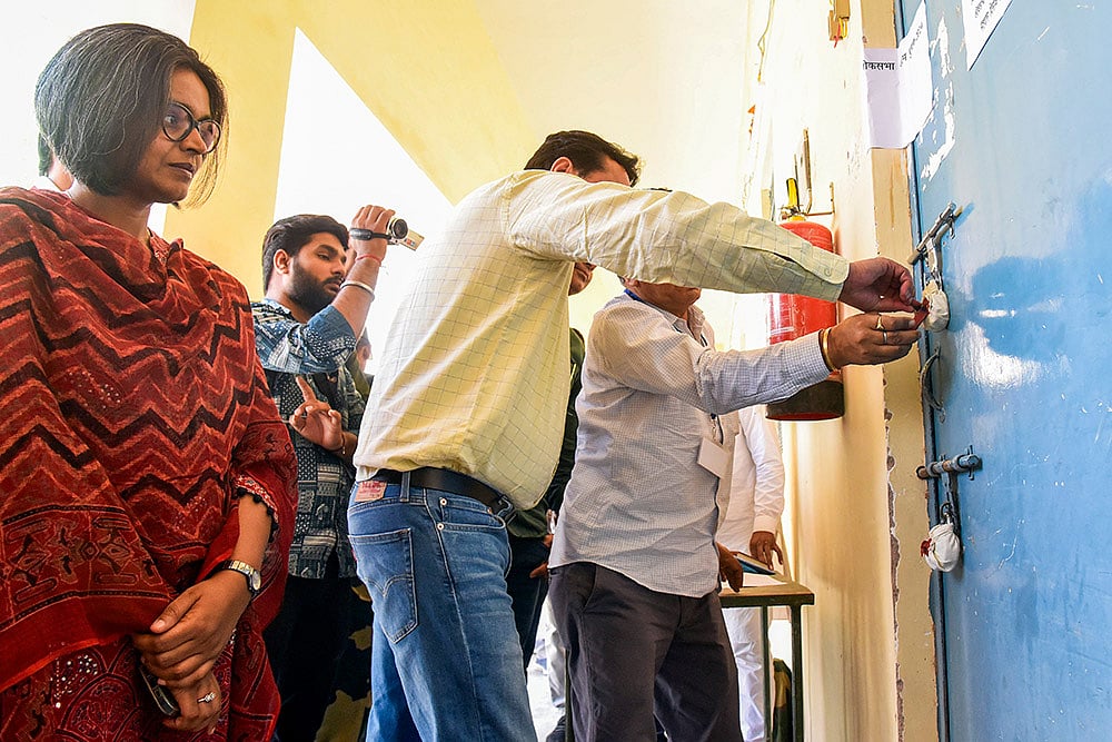 Photo: PTI : Representative Image: EVMs kept at strong room after polls