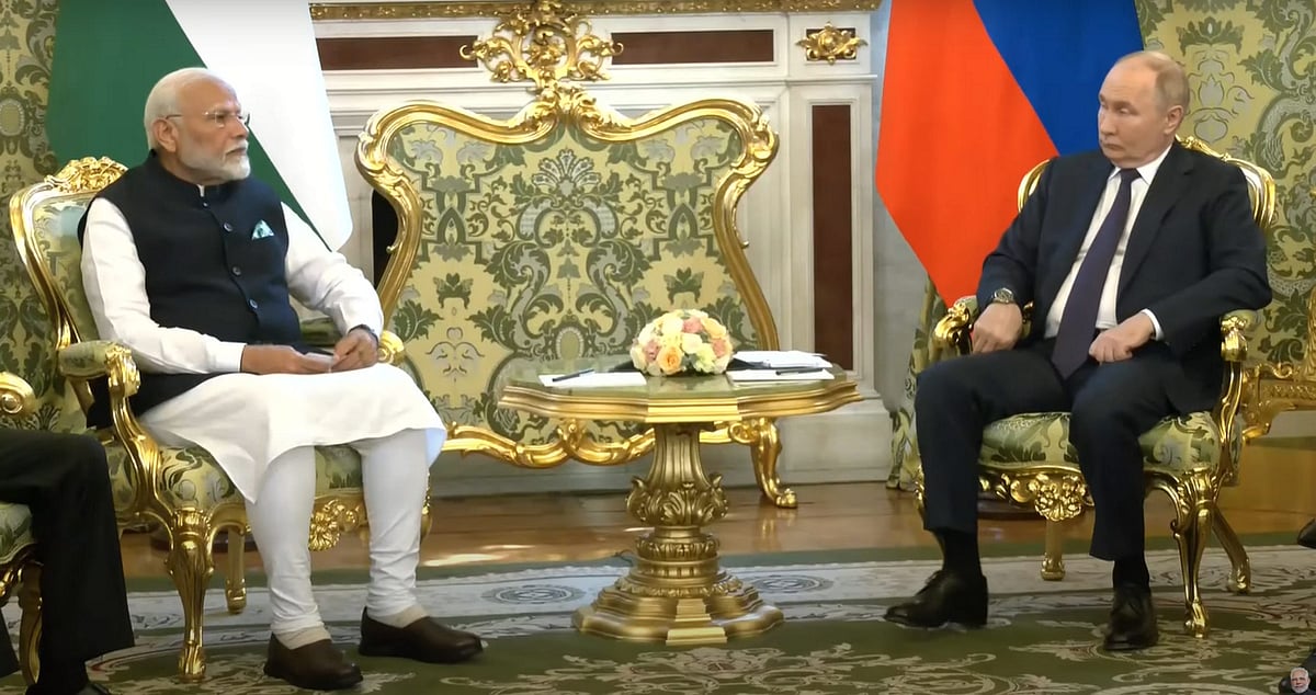 PTI :  
PM Modi and Putin meeting in Russia