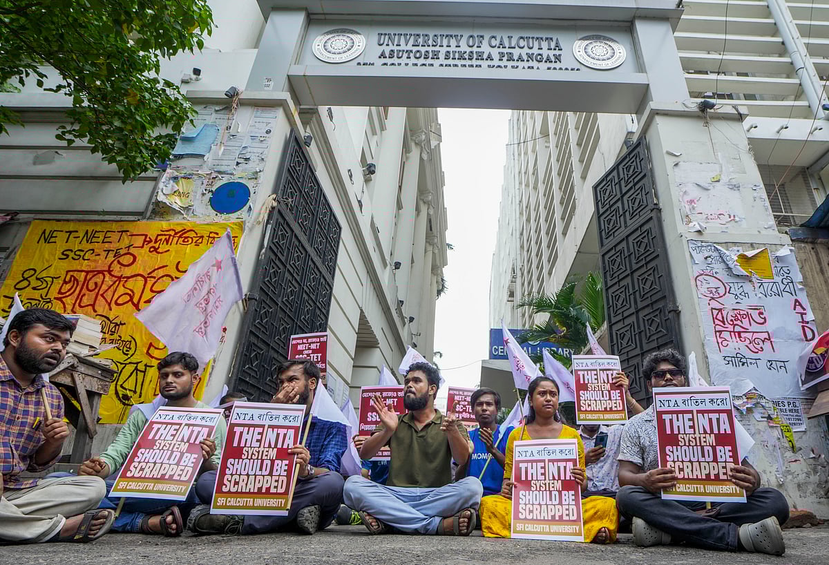 - PTI : Students Federation of India (SFI) activists stage a protest over the alleged irregularities in NEET-UG exams 2024, outside Calcutta University, in Kolkata, Thursday, July 4, 2024.