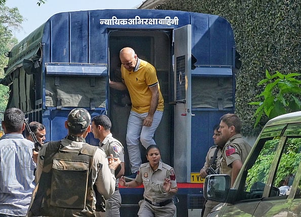 (Photo by Vipin Kumar/Hindustan Times via Getty Images) : AAP Party leader Manish Sisodia arrives to meet family from Tihar Jail 