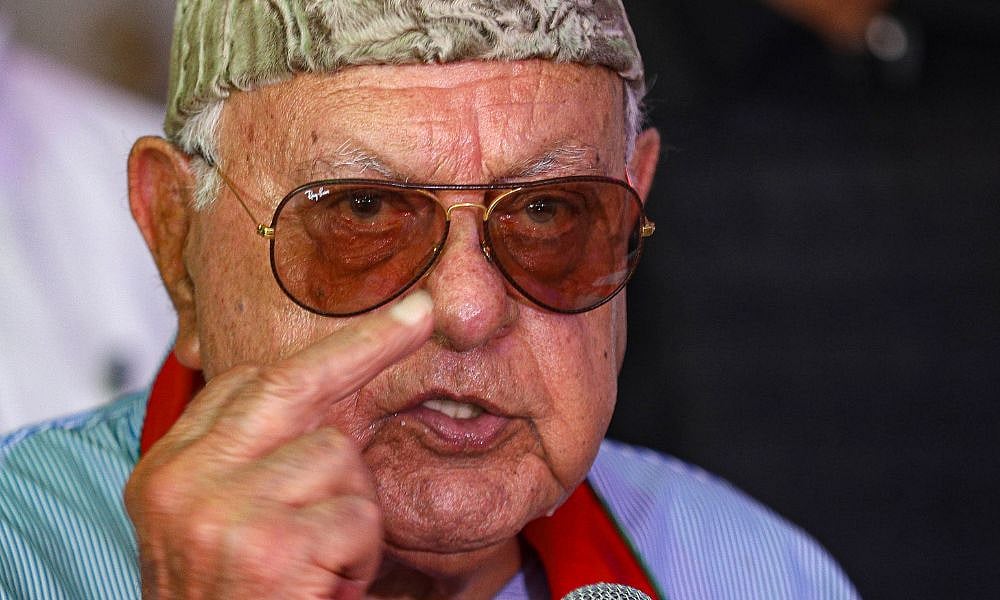 PTI : National Conference President Farooq Abdullah addresses a public meeting on the outskirts of Jammu