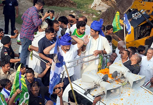 Photo: Tribhuvan Tiwari for Outlook : Dushyant Chautala and Chandrashekhar Azad Ravan campaigning at Haryana for Assembly Elections