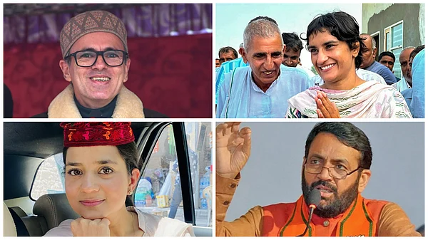X : Top L and R: NC leader Omar Abdullah, Congresss Vinesh Phogat | Bottom L and R: PDP leader Iltija Mufti, BJPs Nayab Singh Saini