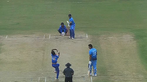 X/BCCI Domestic : Suryakumar Yadav bats and Shivam Dube is at the non-strikers end during the Mumbai vs Services match in Syed Mushtaq Ali Trophy in Hyderabad.