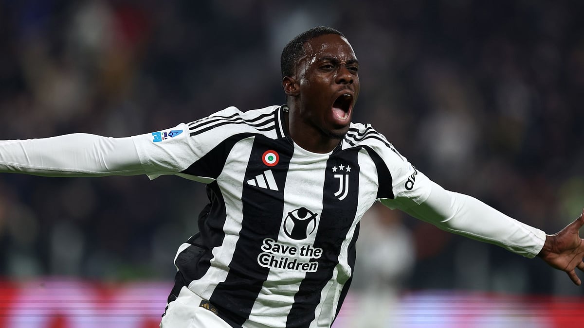 Timothy Weah celebrates scoring Juventus' second goal