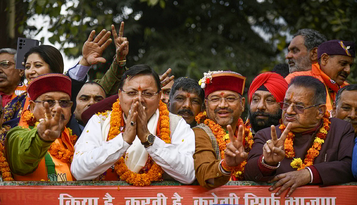 PTI : Uttarakhand Chief Minister Pushkar Singh Dhami during a roadshow.