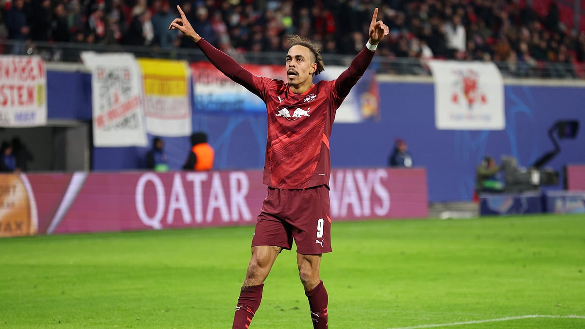 Yussuf Poulsen celebrates