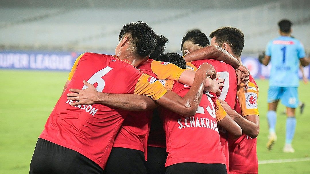 X | East Bengal  : East Bengal celebrate their 2-1 win over Kerala Blasters on January 24, Friday. 