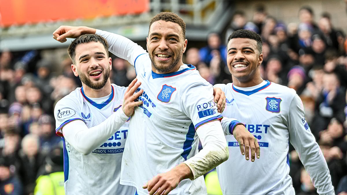 Cyriel Dessers celebrates his goal against Dundee United.