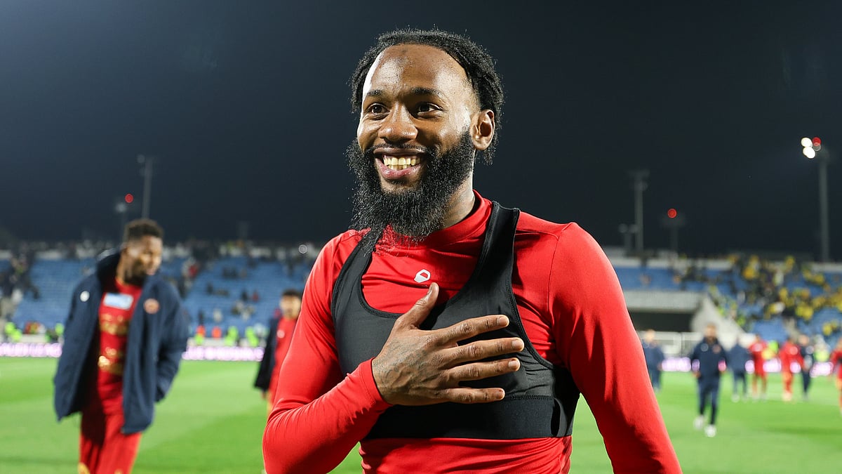 Georges-Kevin N'Koudou celebrates Damac's win over Al-Ittihad
