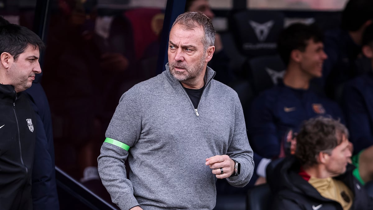Hansi Flick during Barcelona's 1-0 win over Deportivo Alaves