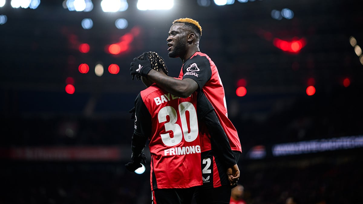 Bayer Leverkusen goalscorers Jeremie Frimpong and Victor Boniface