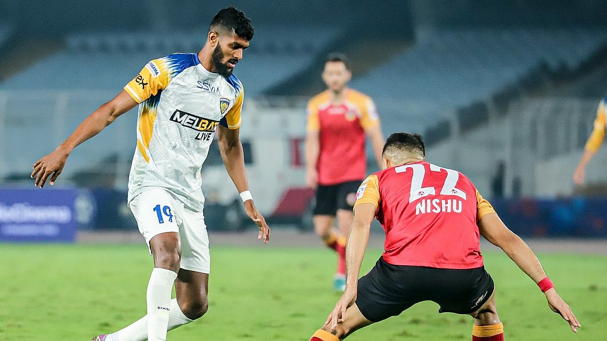Chennaiyin FC : Irfan Yadwad in action for Chennaiyin FC against East Bengal FC.