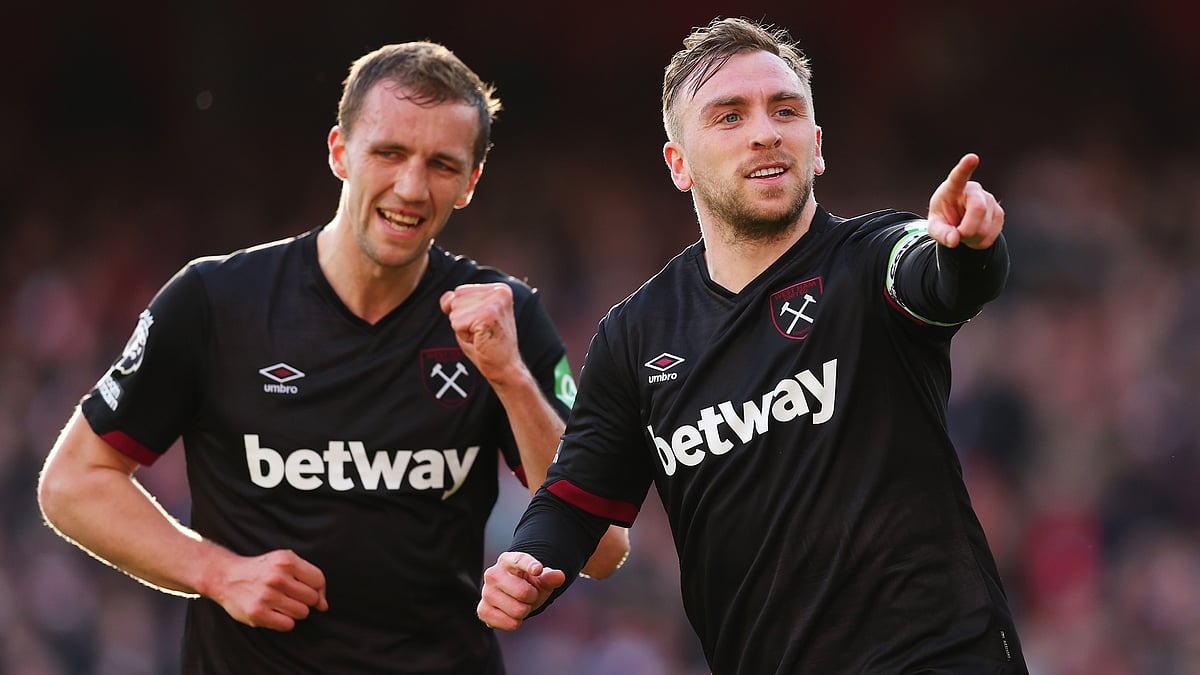 Jarrod Bowen celebrates after putting West Ham ahead.