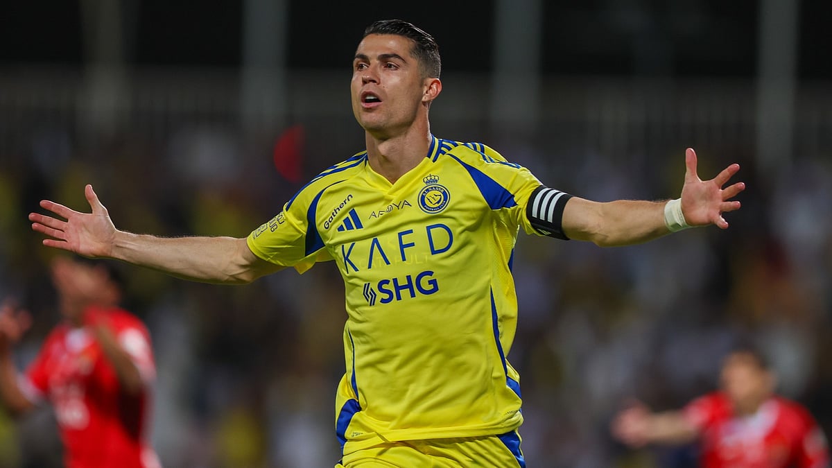 Cristiano Ronaldo celebrates his goal for Al-Nassr