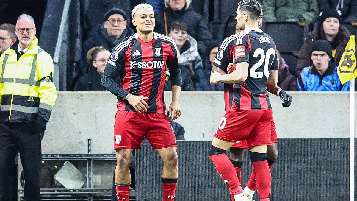 Rodrigo Muniz celebrates his winning goal for Fulham against Wolves.