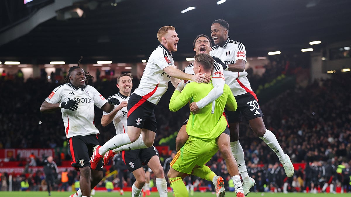 Fulham celebrate their win over Manchester United