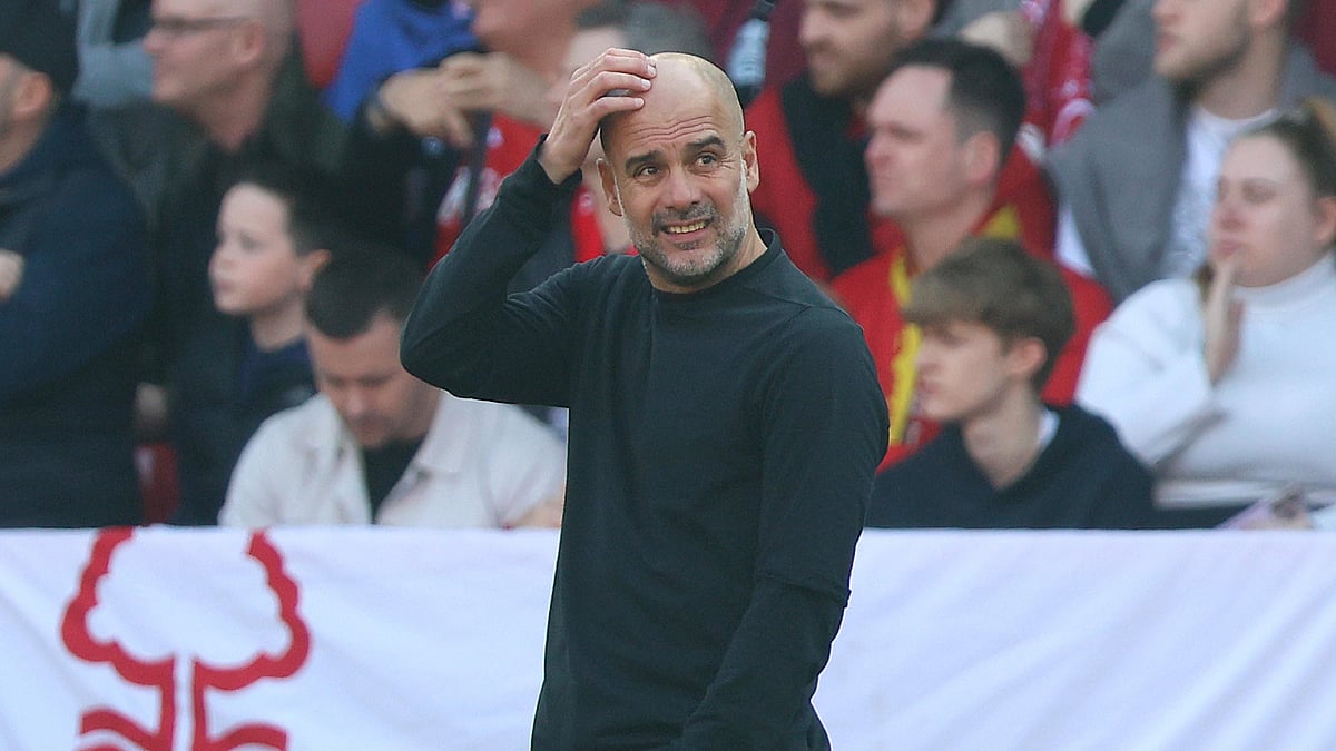 Pep Guardiola during Manchester City's defeat to Nottingham Forest