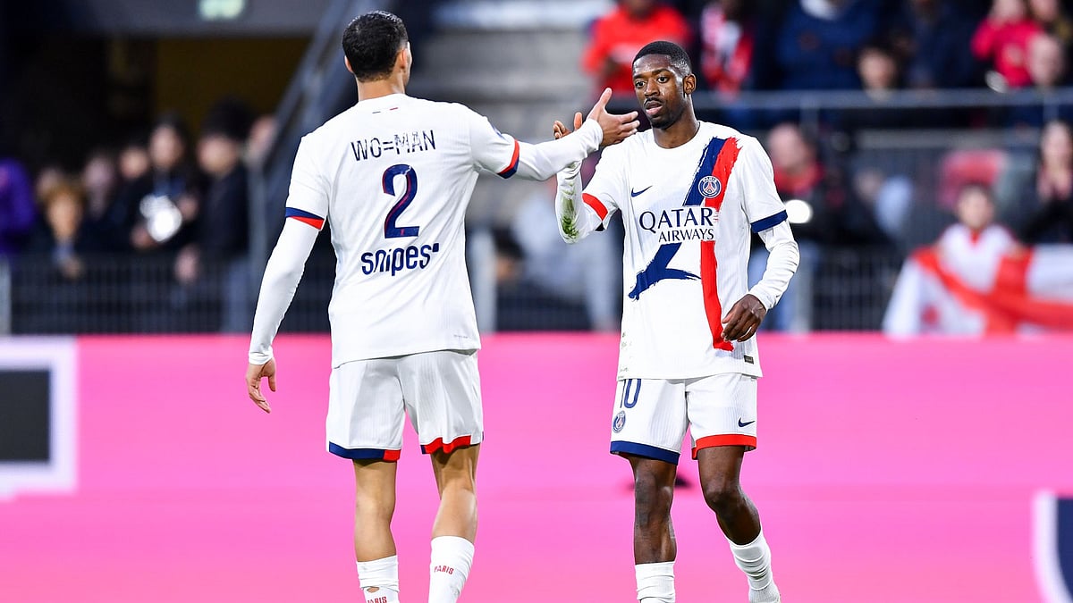 Dembele (right) netted twice from the bench