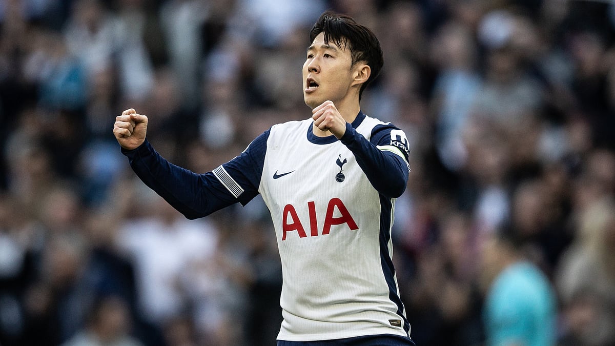 Son Heung-min celebrates his equaliser against Bournemouth