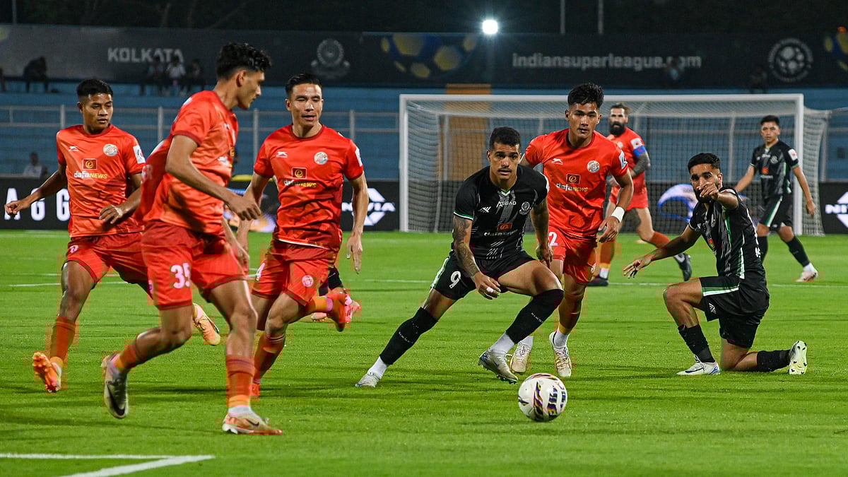 Photo: PTI : Action from the Mohammedan Sporting vs Punjab FC clash in Indian Super League.