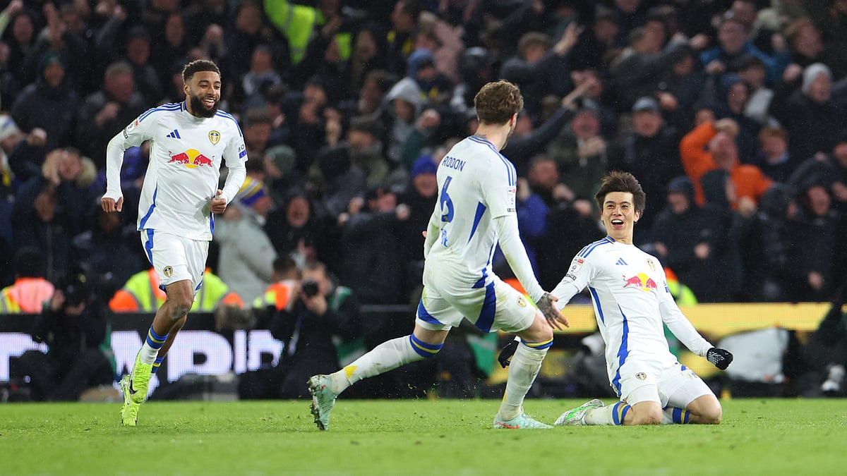 Leeds United celebrate their win over Millwall