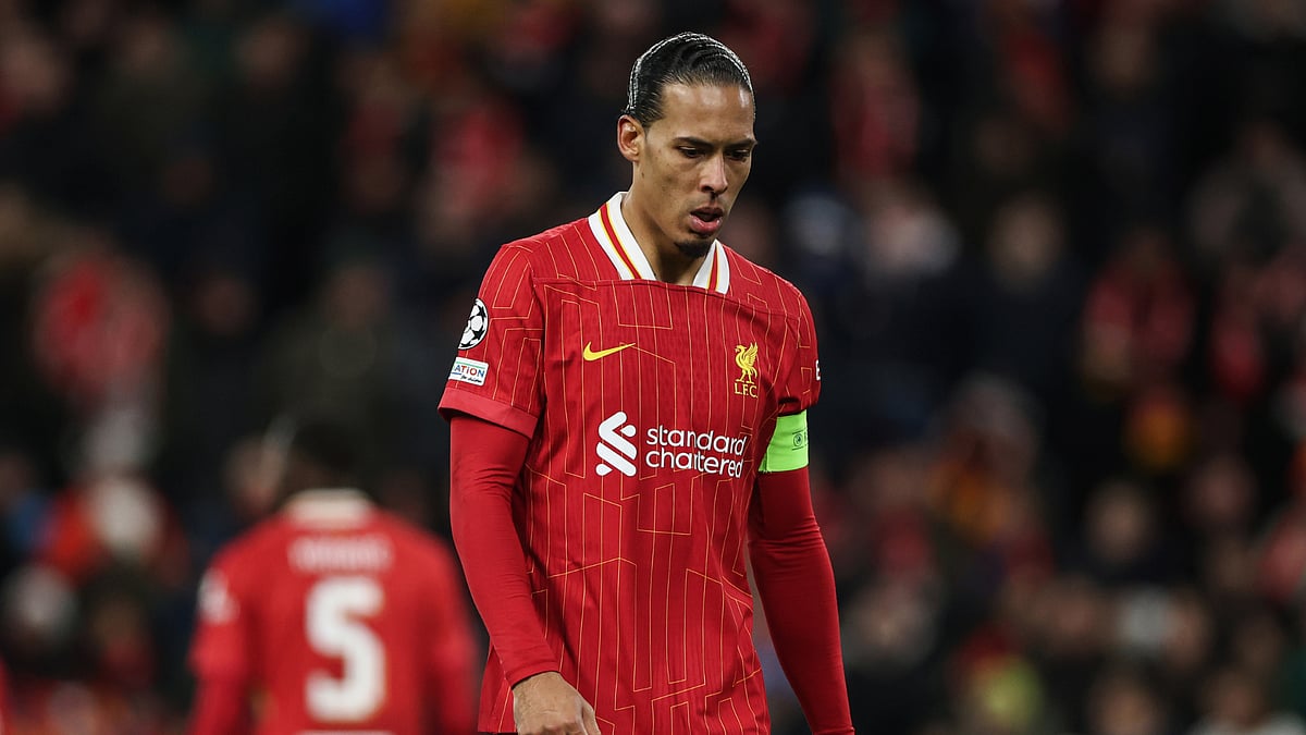 Virgil van Dijk during Liverpool's Champions League defeat to PSG