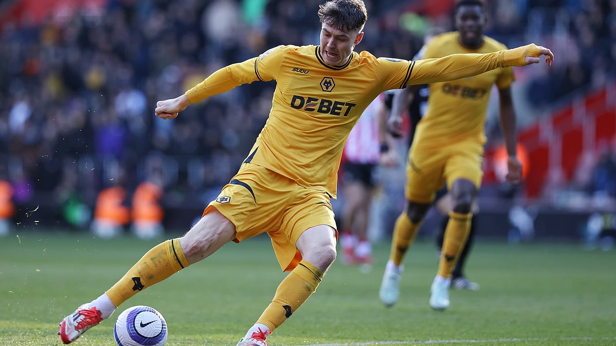 Jorgen Strand Larsen scores his second in Wolves' 2-1 win at Southampton
