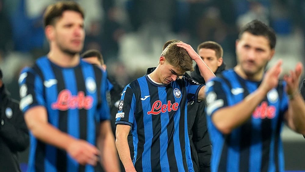 | Photo: Spada/LaPresse via AP : Atalanta's Charles De Ketelaere reacts after the match