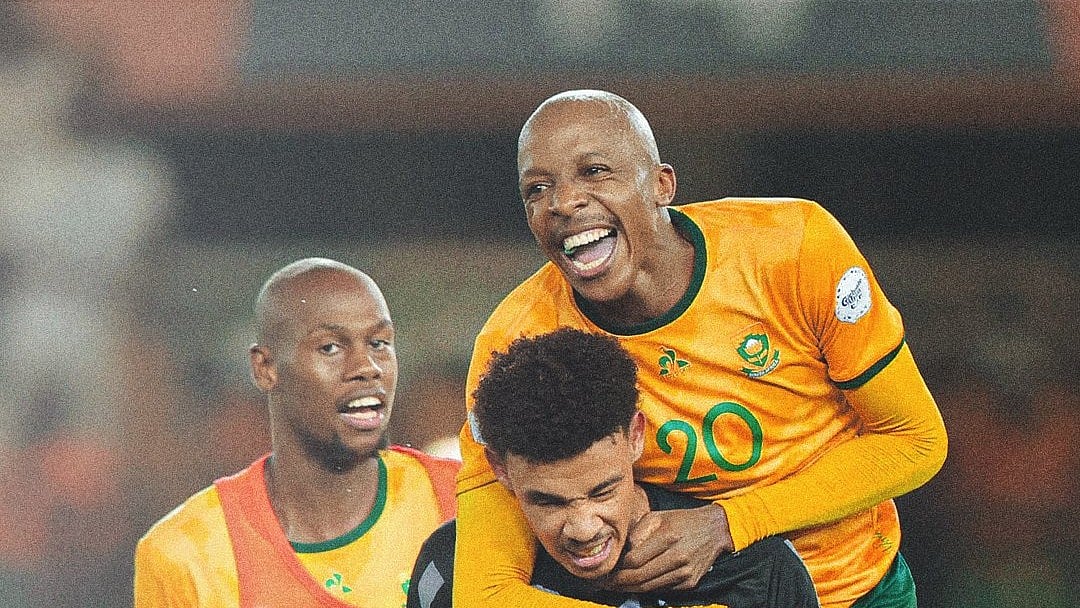 Photo: X | CAF Online : South Africa national football team celebrating after a goal.