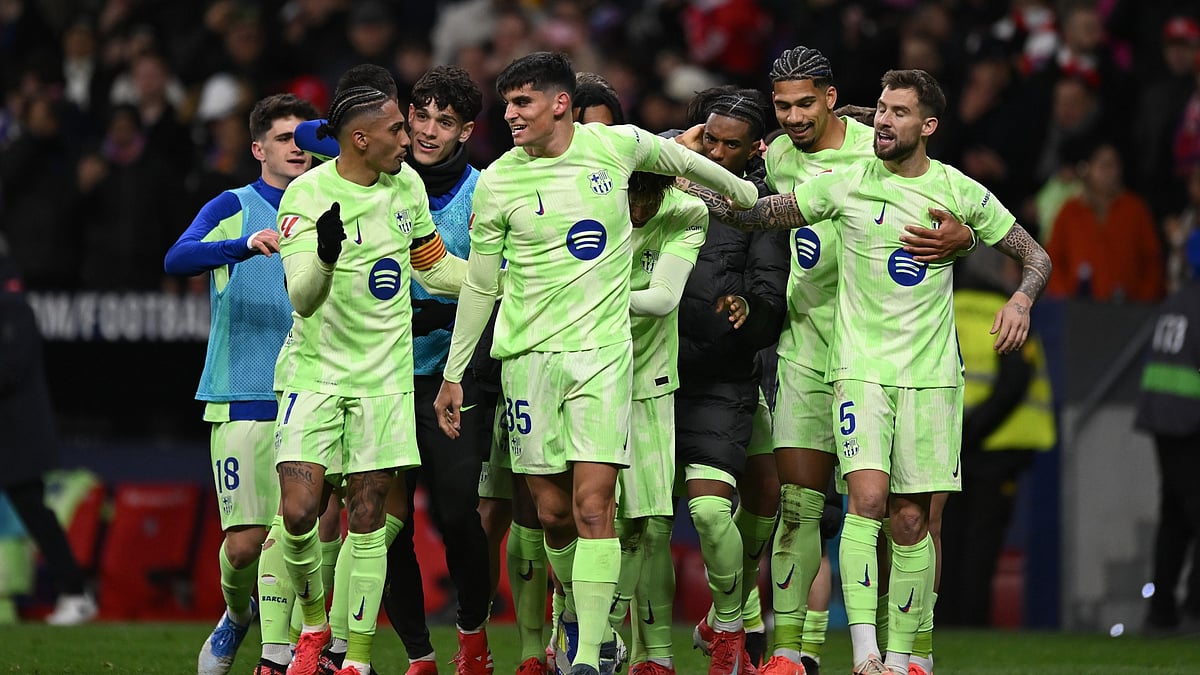 Barcelona celebrate their win over Atletico Madrid