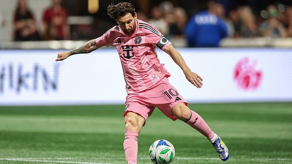 AP : Inter Miami forward Lionel Messi attempts a shot during the MLS match against Atlanta United.
