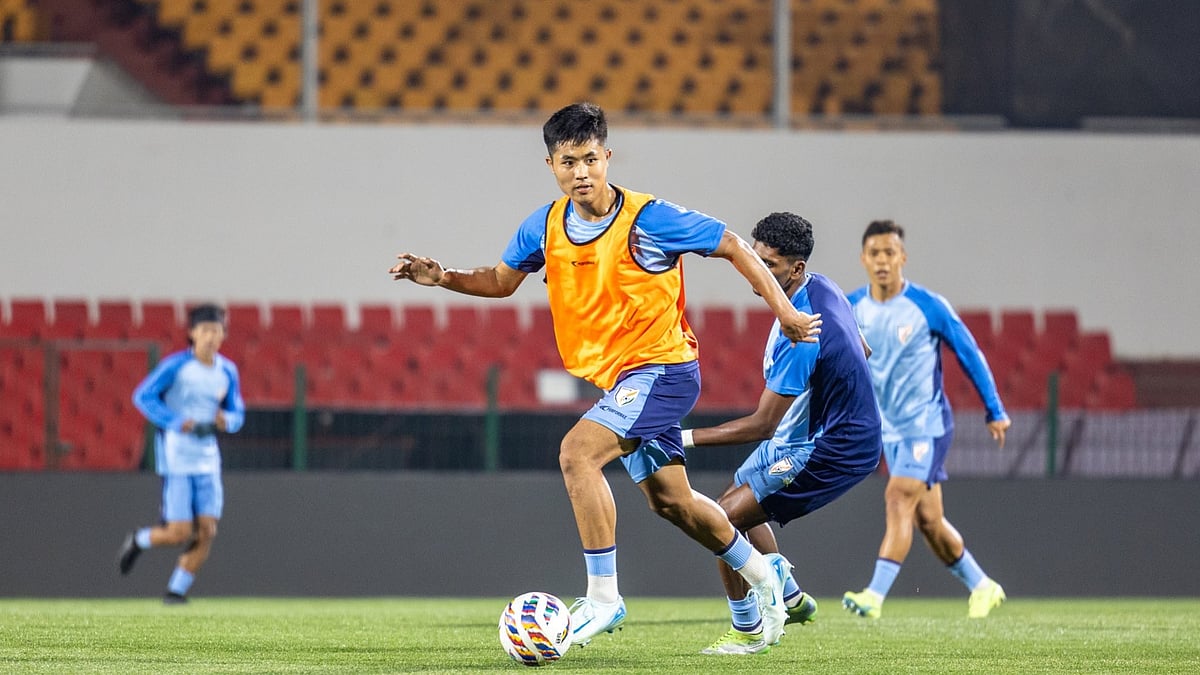 Photo: X | Indian Football Team : India national football team players during a practice session in Shillong.