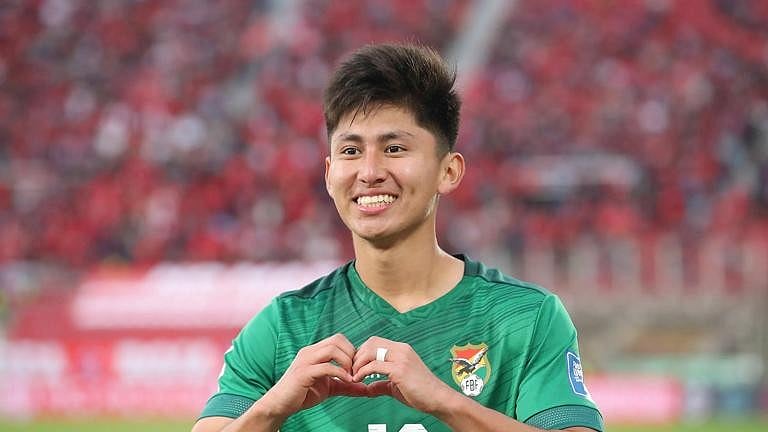 Photo: File : Bolivia football team player Miguel Terceros celebrating after a goal.