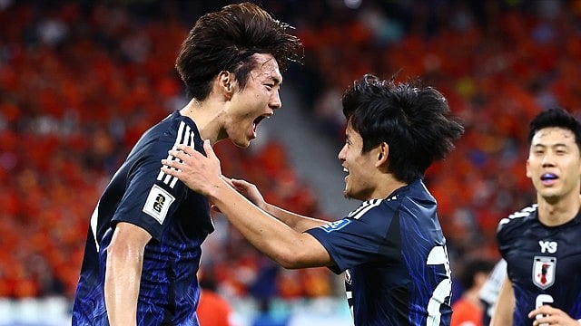 Photo: X | Japan Football Association : Japan football team players celebrating after a goal.