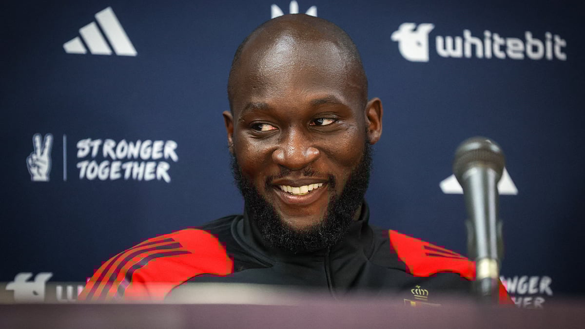 Romelu Lukaku during pre-match press duties