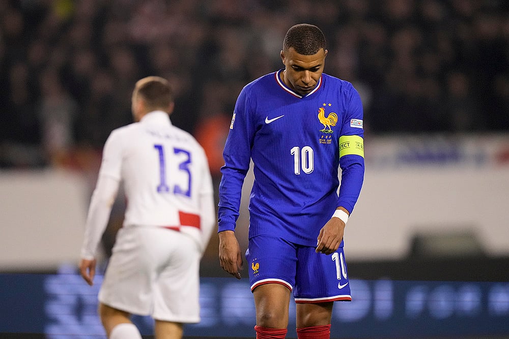 | Photo: AP/Darko Bandic : Kylian Mbappe during UEFA Nations League quarterfinal first leg Croatia vs France.