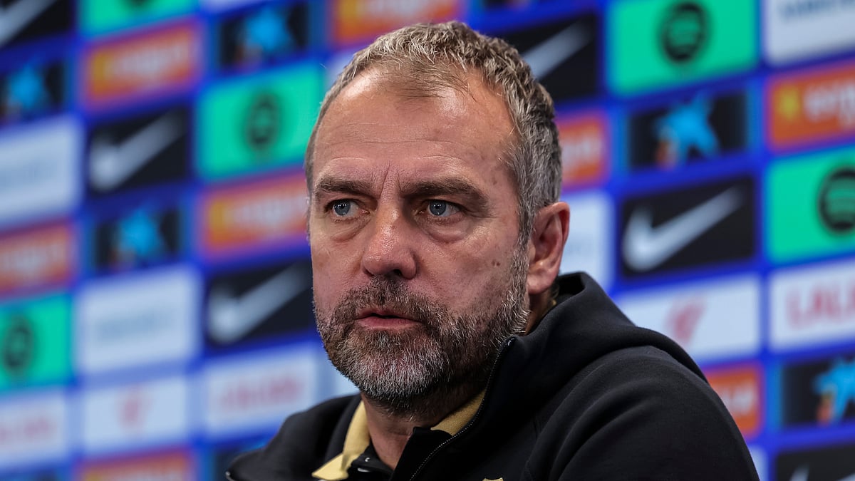 Hansi Flick during Barcelona's pre-match press conference