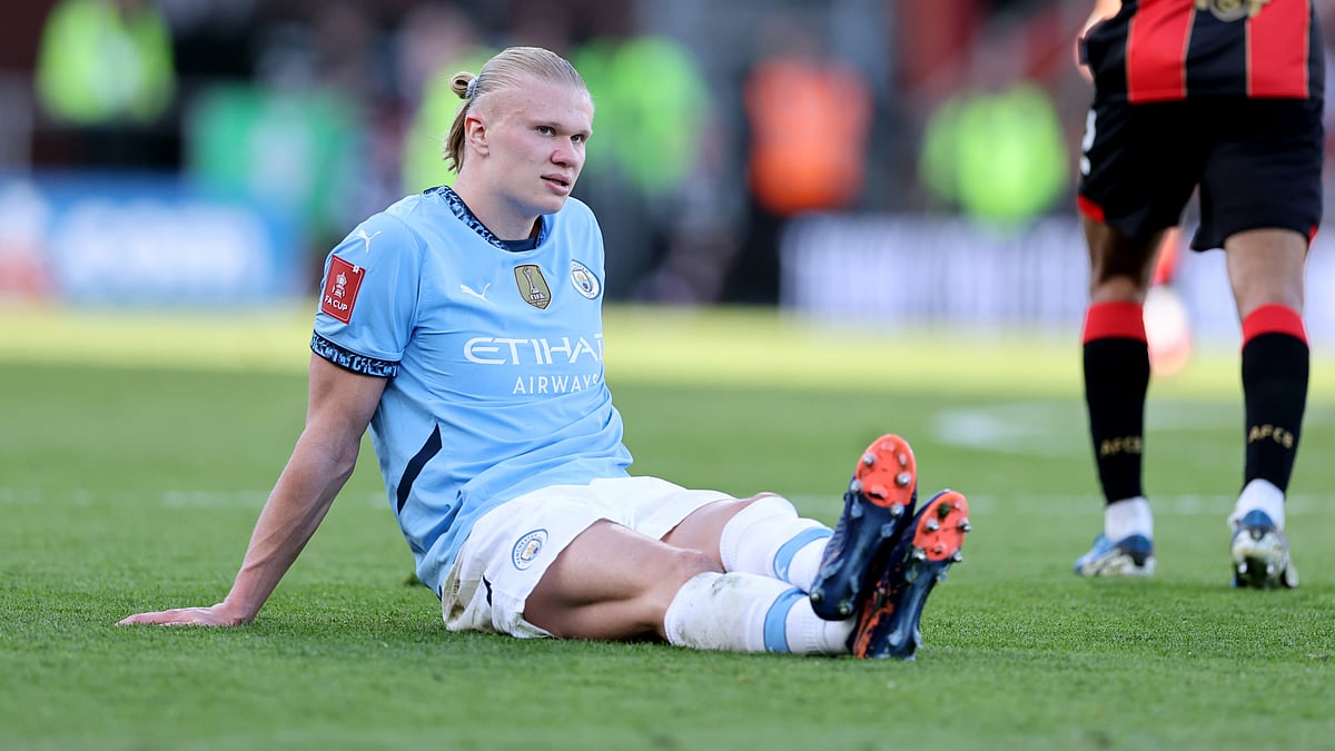 Erling Haaland went down injured in the second half at the Vitality Stadium
