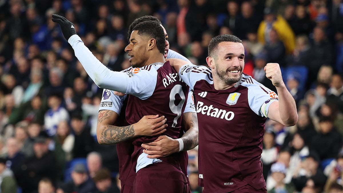 Marcus Rashford celebrates for Aston Villa
