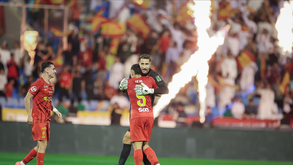 Photo: X | Al-Qadsiah Saudi Club : Al-Qadsiah team players celebrating after the win over Al-Raed in the semi-final of the King's Cup.