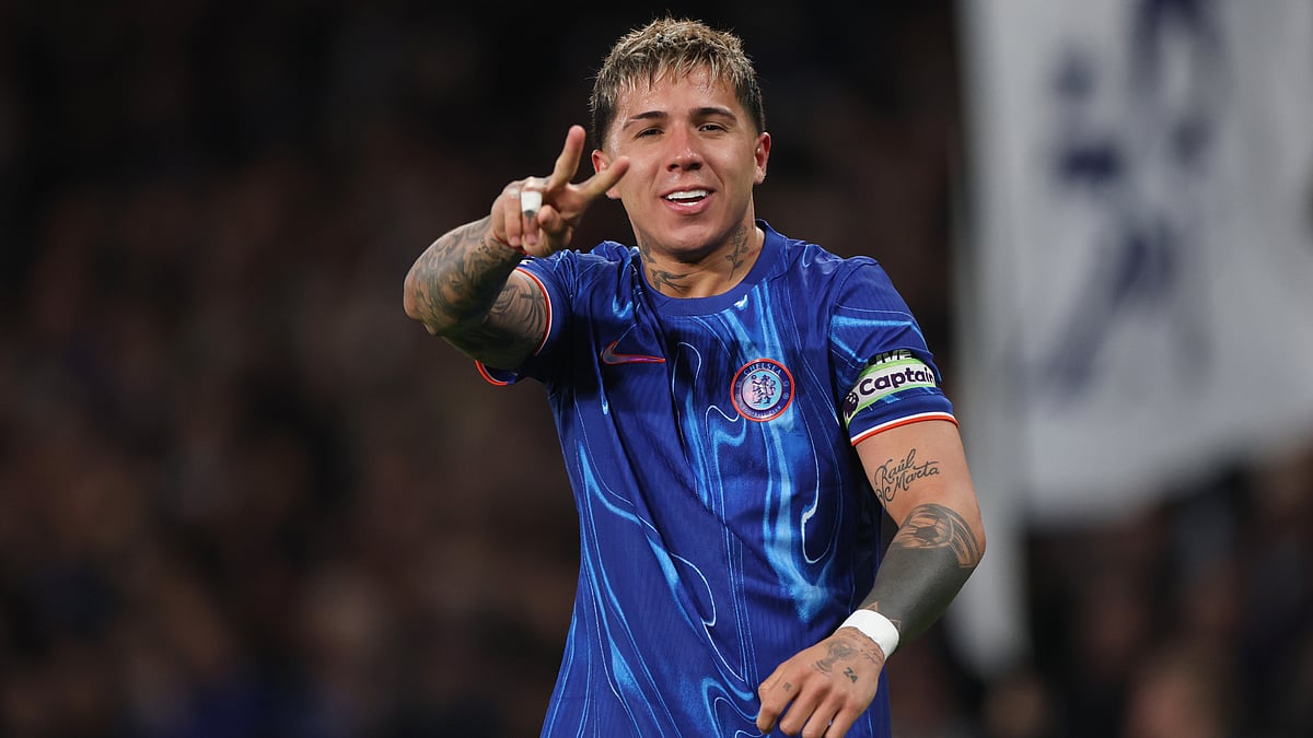 Enzo Fernandez celebrates his goal against Tottenham