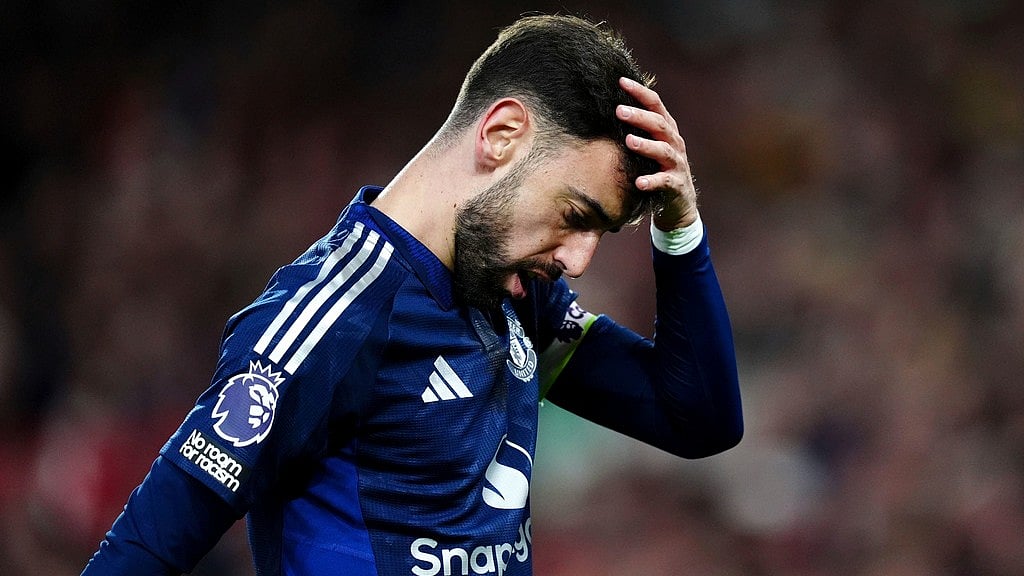 AP : Manchester United's Bruno Fernandes during their English Premier League match against Nottingham Forest.