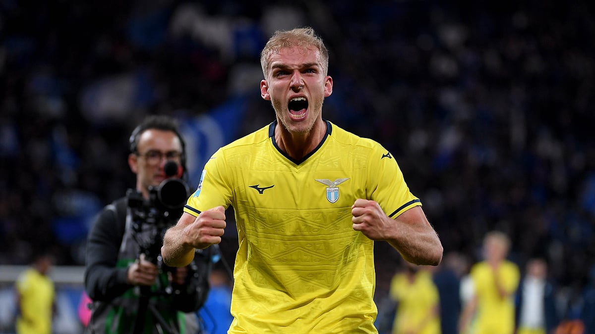 Gustav Isaksen celebrates Lazio's win over Atalanta