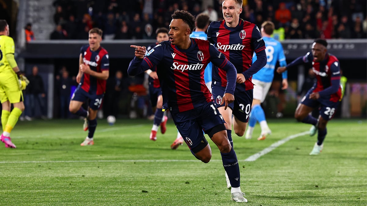 Dan Ndoye celebrates his goal against Napoli
