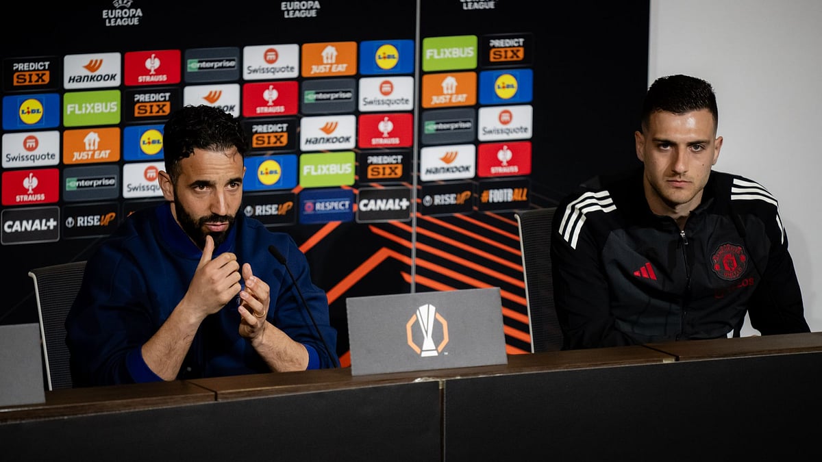 Amorim addresses the media on Wednesday, alongside Dalot