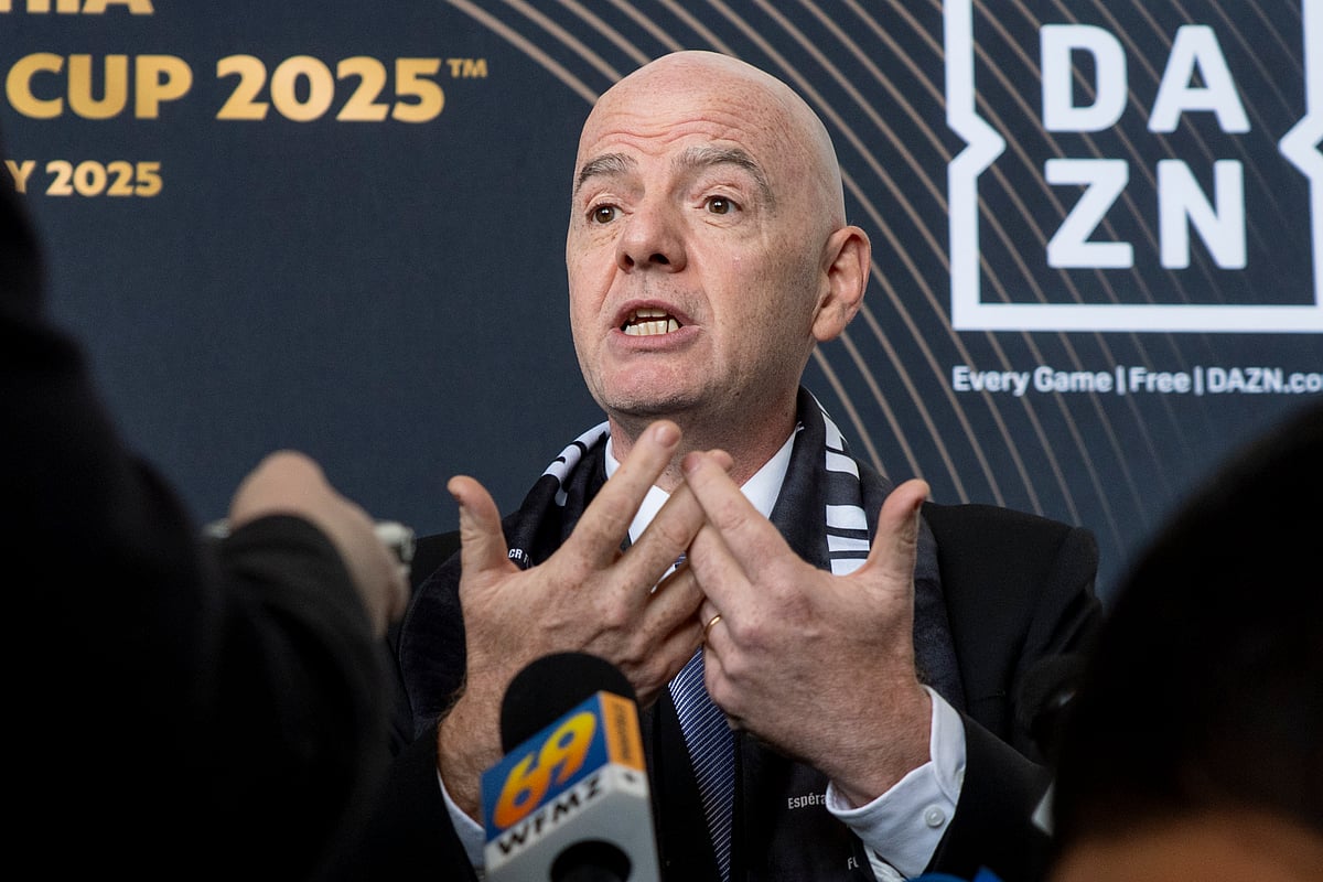 AP Photo/Chris Szagola : FIFA President Gianni Infantino speaks to the media at a welcoming event for the 2025 FIFA Club World Cup tournament on April 10, 2025, in Philadelphia, USA.
