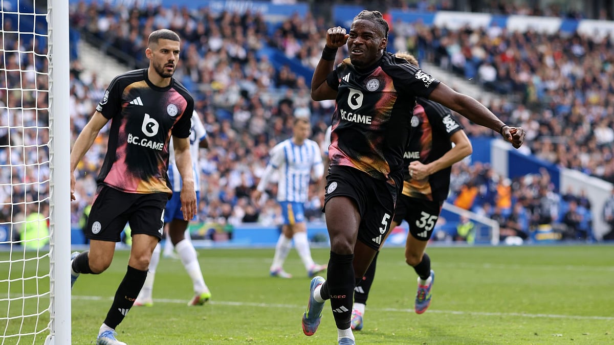 Leicester celebrate Okoli's equaliser