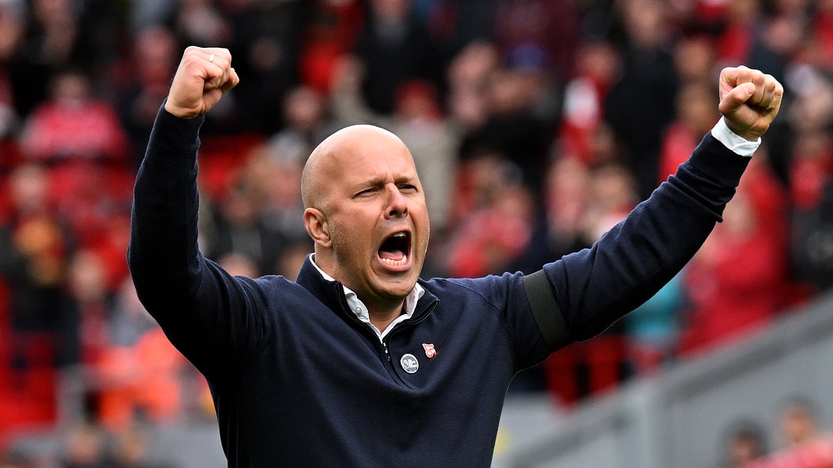 Arne Slot celebrates Sunday's victory over West Ham